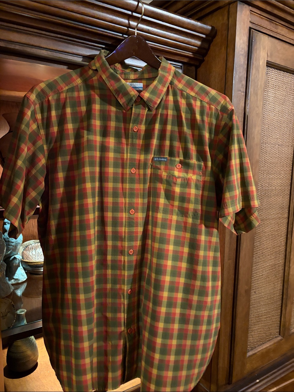 Columbia Men's Short-Sleeve plaid olive Button-Down Shirt - XXL